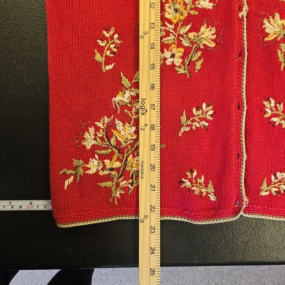 Heirloom Collectibles Vintage Cardigan Sweater Embroidered Granny Core Red - Picture 10 of 14